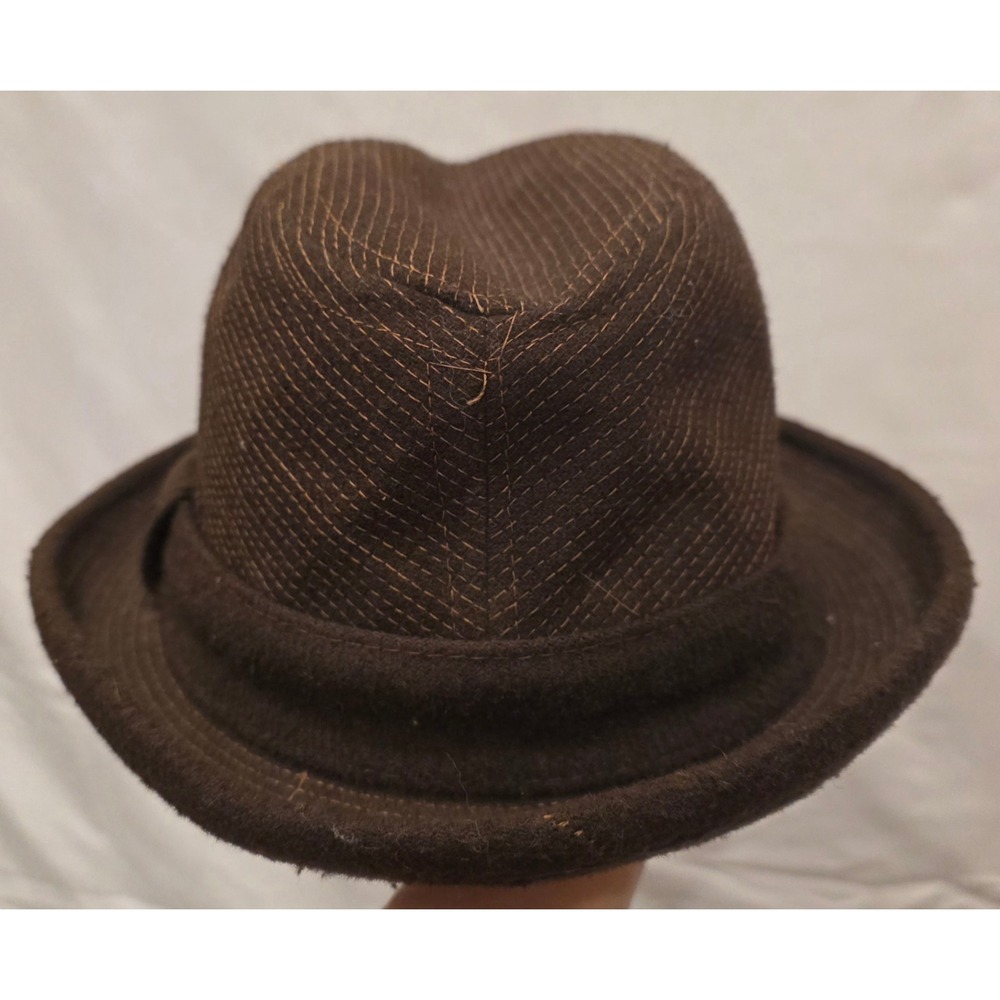 Vintage Stevens Reg Brown Fedora Hat Textured Stitching Patterned Lining Size 7